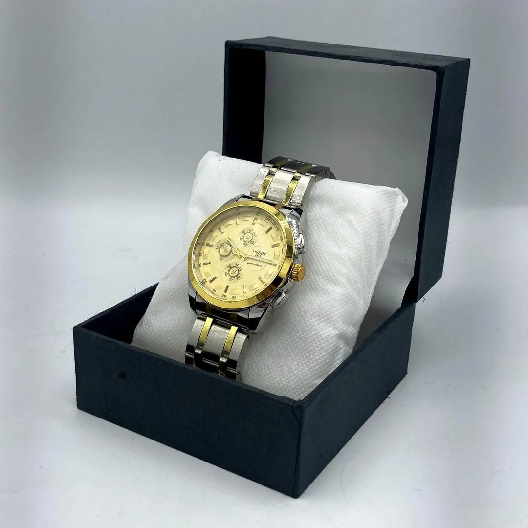 Luxury Men's Gold and Silver Chronograph Watch