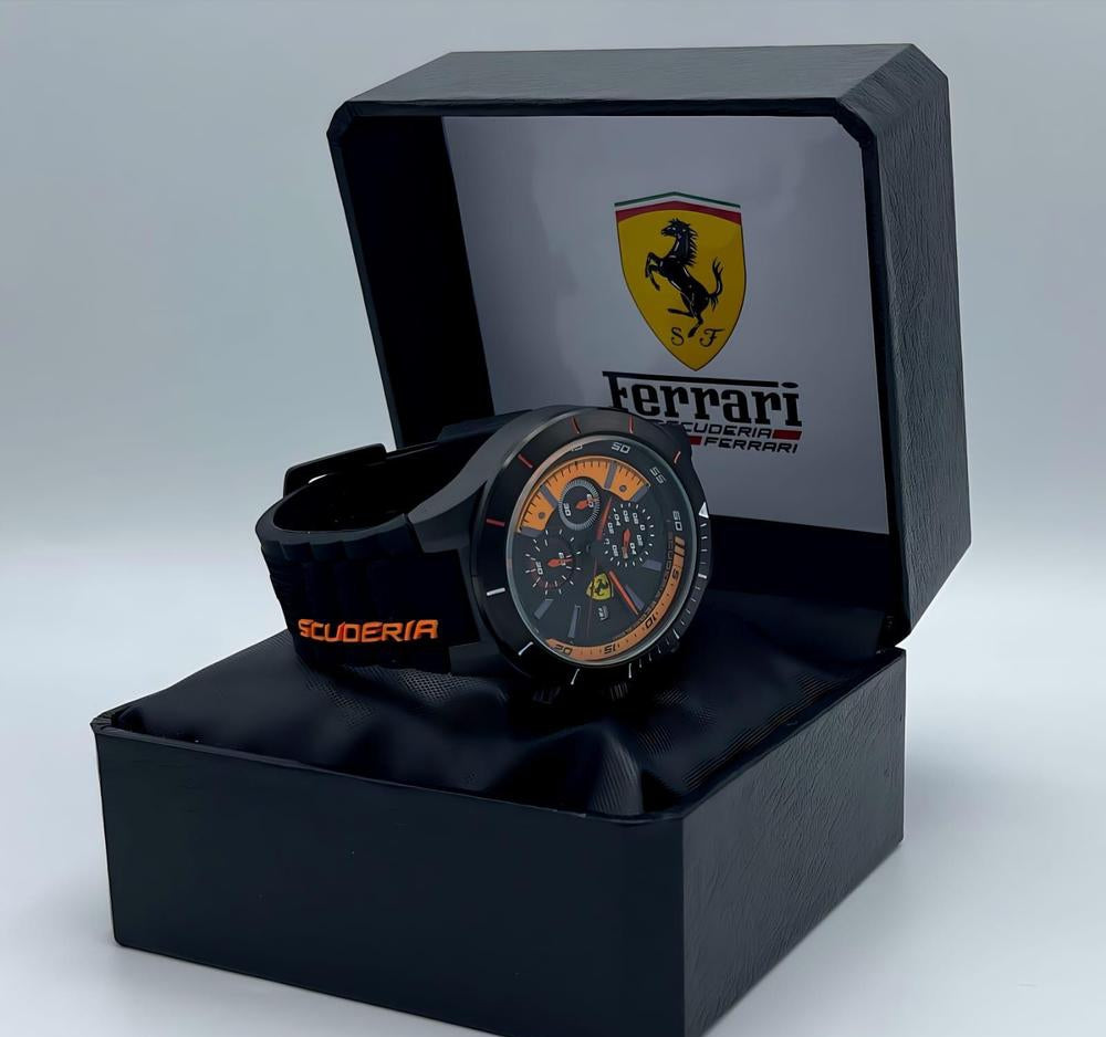 Ferrari Men's Black and Orange Chronograph Watch -
