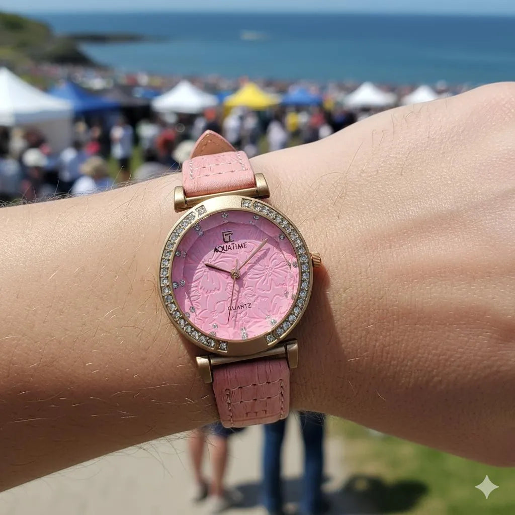 Elegant Pink Floral Quartz Watch for Women