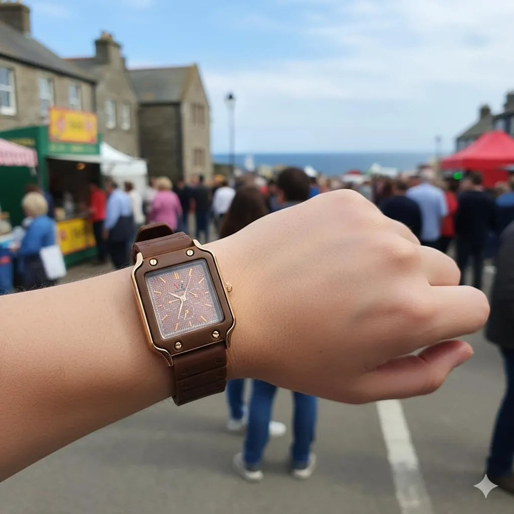 Luxury Brown Rectangular Dial Watch