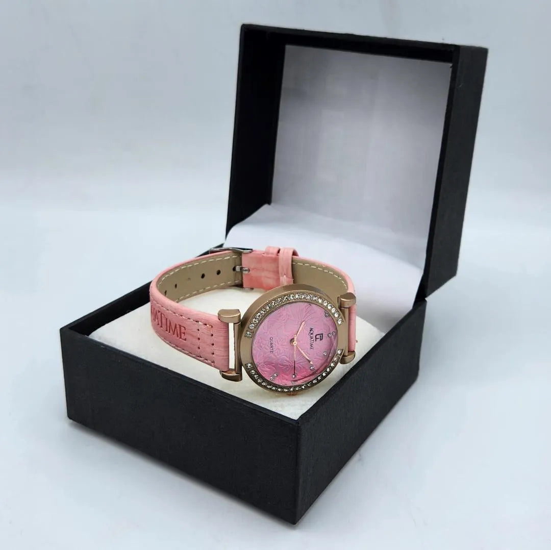 Elegant Pink Floral Quartz Watch for Women