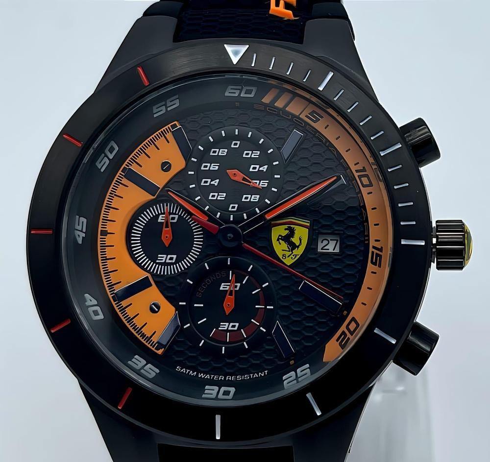 Ferrari Men's Black and Orange Chronograph Watch -