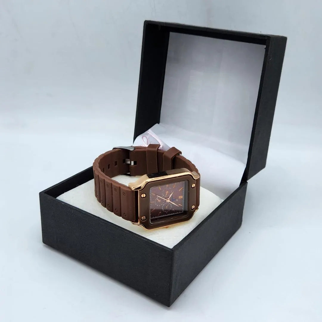 Luxury Brown Rectangular Dial Watch
